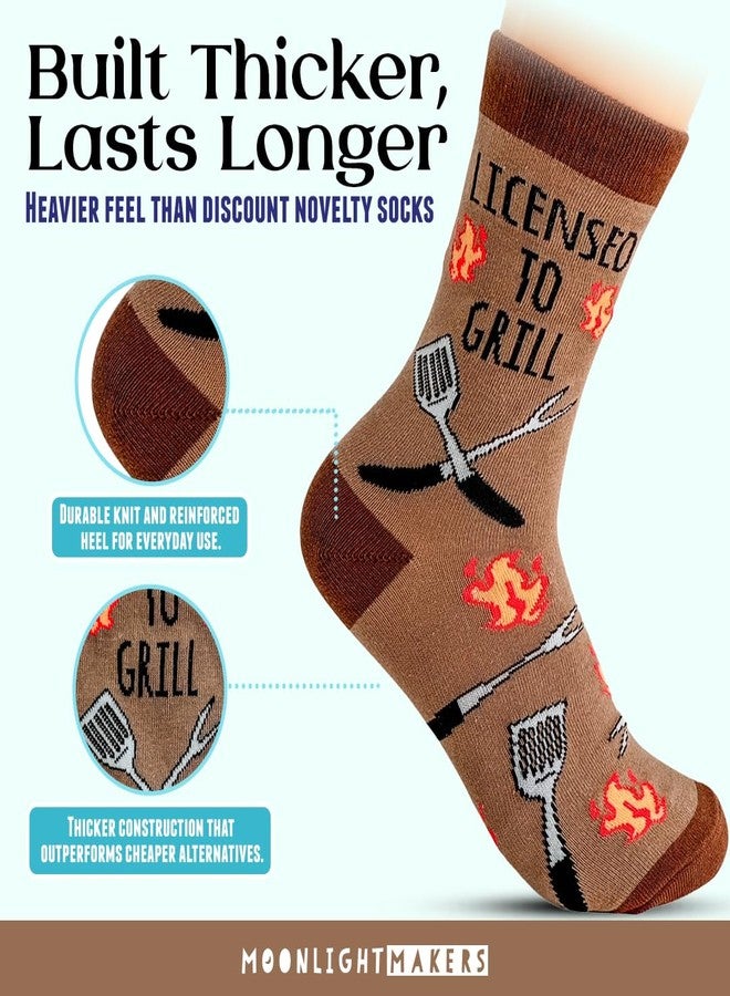 Moonlight Makers Funny Socks with Sayings - Licensed to Grill - Funny Gifts for Men & Women, Novelty Socks, Fun & Crazy Humor, Gag Gifts Ideas for Birthday & Christmas, Silly Crew Graphics, Unisex - Image 3